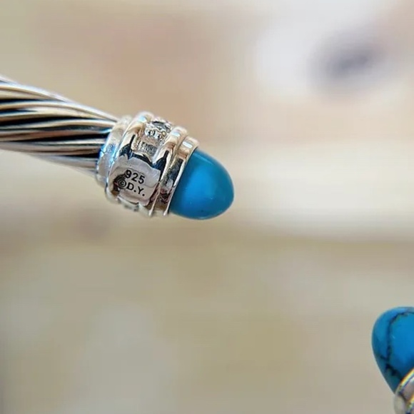 David Yurman Cable Classics Sterling Silver with Turquoise and Pave Diamonds - Picture 3 of 4